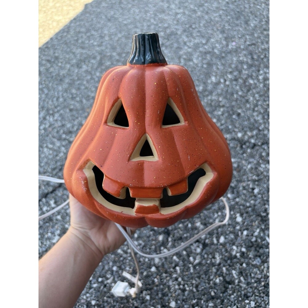 Plastic Electric Plug In Pumpkin Light 9”Wx 8”H Halloween Jack O Lantern